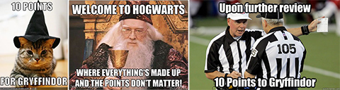 Memes based on awarding points to Gryffindor in the Harry Potter Books.